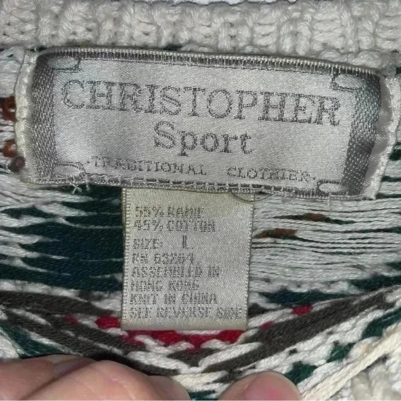 Vintage Christopher Sport Chunky Patterned Cotton Grandpa Sweater Large - Picture 5 of 9